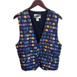 Vtg 90s Novelty Silk Print Vest Size Medium